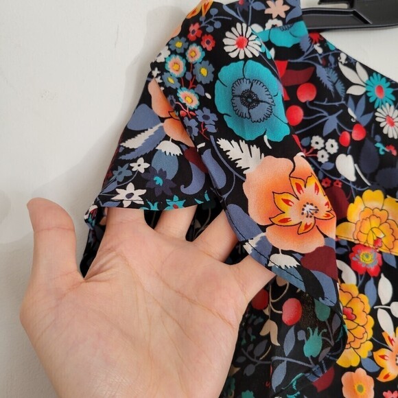 Loft Petites Multicolor Floral Print Cap Short Sleeve Blouse Top Sz Small Petite - Picture 4 of 12